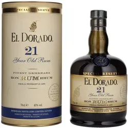 El Dorado 21 Jahre Rum - Rum aus Guyana, 21 Jahre gereift, bietet ein komplexes Aromenspiel und samtige Weichheit für puren Genuss. Ideal für Kenner und Genießer.