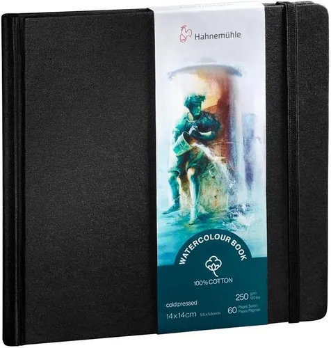 Hahnemühle Watercolour Book 100% Cotton - Aquarellpapier aus 100% Baumwolle, 250g/m², matt und oberflächengeleimt, ideal für alle Aquarelltechniken mit 30 Blatt (60 Seiten) in praktischer 14 x 14 cm Größe.