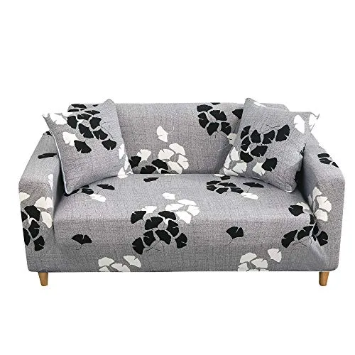 ARNTY Sofabezüge, Moderne Elastischer Sofabezug Stretch 1/2/3/4 Sitzer Couchbezug Antirutsch Blumendruck Sofahusse für Couch Möbelschutz (Grau-Ahornblatt, 3 Sitzer Sofabezug:181-230cm)