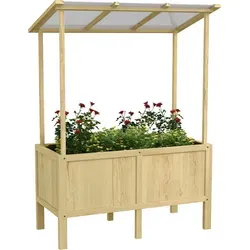 Outsunny Hochbeet aus Naturholz - 110L x 60B x 152H cm - Hochbeet aus robustem Tannenholz mit UV-blockierendem Polycarbonatdach für optimales Pflanzenwachstum und gute Luftdurchlässigkeit.