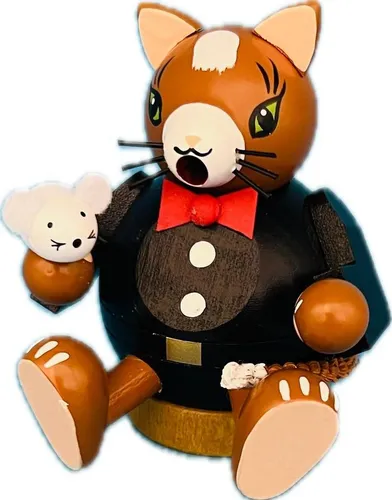 Räucherfigur Katze mit Maus - Bunt & Charmant - Bunte Räucherfigur in Katzenform, ideal für gemütliche Wohnräume. Aus hochwertigem Holz gefertigt, bringt sie eine besondere Atmosphäre in Ihr Zuhause.