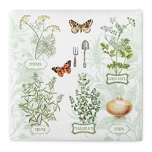 Sovie HOME Serviette FRESH HERBS aus Linclass Airlaid, 40x40cm, 12 Stück, 1/4 Falz, Design Kräuter und Schmetterlinge, hochwertig, stoffähnlich - Ideal für Sommer- & Gartenfeste