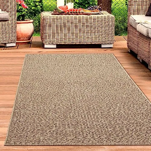 CARPETIA In- und Outdoor-Teppich groß wetterfest Sisal-Optik Garten Dachterrasse Balkon Esszimmer Wohnzimmer 240x340 cm
