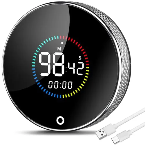 ECHOBUY Küchentimer mit LED-Farbbildschirm - Eieruhren mit wiederaufladbarem Akku und starkem Magneten, ideal für präzises Kochen, Lernen oder Sport. Die LED-Anzeige sorgt für klare Sichtbarkeit, selbst in hellen Umgebungen.