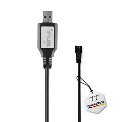 USB-Ladekabel mit SM-2P Stecker mit 7.2V für Akkus von u. a. RC Flugzeuge, Drohnen, Bagger, Fahrzeuge, Autos, Panzer und andere RC Modelle, ferngesteuerte Spielzeuge oder elektrische Artikel