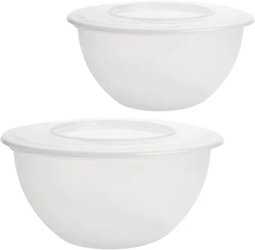 2er Set Kunststoffschüssel 5L Salatschüssel Schüssel mit Deckel, transparent
