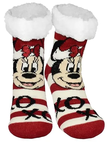 United Labels Disney Mickey Mouse Kuschelsocken für Damen, Rot Weiß, XOXO, 35-38, flauschige Stoppersocken, Wintersocken, warme Socken, Hüttensocken