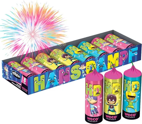 PYROHELD Geburtstagskerze XXL Jugendfeuerwerk Set Hans Dampf - 8 Teilig Silvester Kinder (8er Set, 1-tlg., 8-teilig)