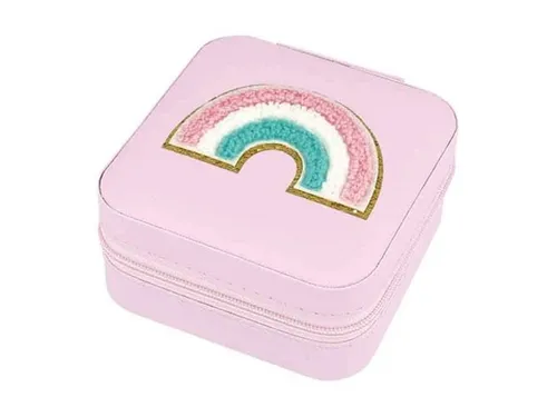 SCHMUCKKASTEN SCHMUCKBOX REGENBOGEN ROSA - 10 X 10 CM NEU