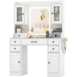 COSTWAY Beleuchteter Schminktisch mit Spiegel und Steckdosen