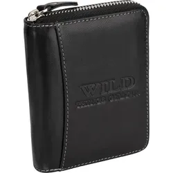 RFID Leder Portmonee Geldbörse Herren Hochformat Schwarz (5508) - Hochwertiges Echtleder Portemonnaie mit RFID Schutz, 9 Kartenfächern und robustem Reißverschluss - ideal für stilbewusste Herren.