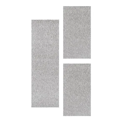 SIMPEX Bettvorleger Schlafzimmer Teppich Bettumrandung 3 Teilig Läufer Flur Küchenteppich Bettläufer Modern Einfarbiges Design Kurzflor Soft & Extra Weich Farbe: Hellgrau
