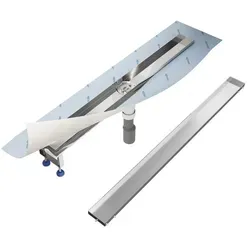 Aquabad® Duschrinne SDS Premium Edelstahl Duschablauf, Haarsieb, Viega-Siphon, Komplett-Set, Blende: Befliesbar silberfarben 6.6 cm x 100 cm