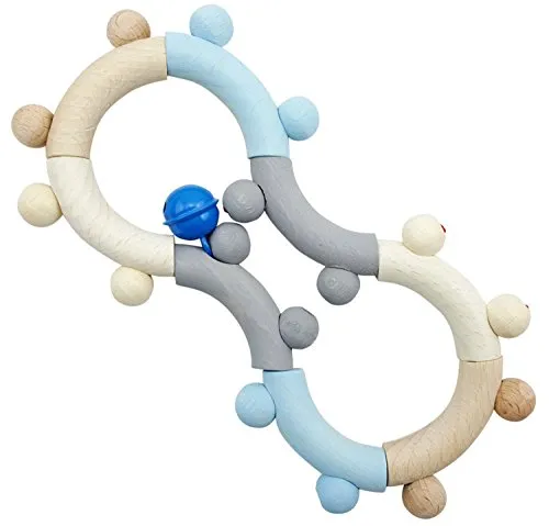 Hess Holzspielzeug 11106 - Motorik-Rassel aus Holz in Form einer Acht, Nature Serie in Blau, mit beweglichen Teilen, ab 6 Monaten, handgefertigt, für Greifübungen