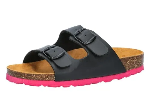 Lico Bioline Kids Pantoletten 2-Schnaller, Schwarz/Rot, 40 EU - Wanderschuhe für Kinder mit verstellbaren Schnallen und einem bequemen Kork-Kautschuk-Fußbett für optimalen Tragekomfort.