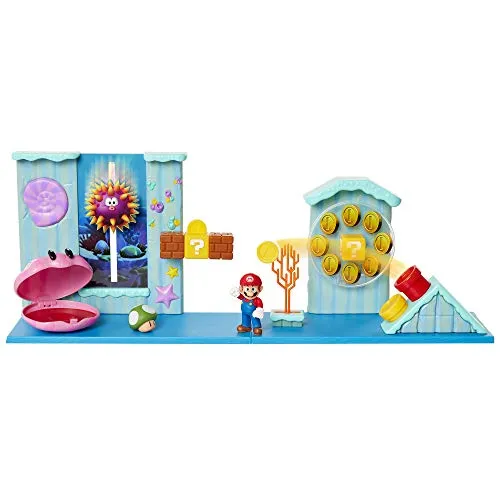 World of Nintendo Super Mario Deluxe Unterwasser-Spielset - 6 cm Mario Figur mit 5 interaktiven Teilen, fördert kreatives Spielen und bringt Abenteuer ins Kinderzimmer