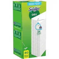 Swiffer Trocken Bodenwischtücher Nachfüllpackung 80 Tücher - Praktisches Maxipack mit 80 effektiven Bodentüchern, die bis zu dreimal mehr Staub und Haare aufnehmen als herkömmliche Besen. Ideal für eine schnelle und gründliche Reinigung aller Böden.