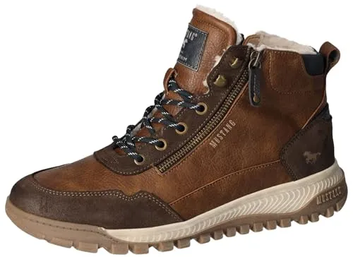Mustang Herren 4202-601 Stiefelette, braun, 44 EU - Herren-Stiefel mit Reißverschluss für einen schnellen Einstieg und warmem Futter, ideal für kalte Tage