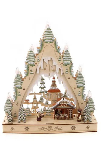 3D Lichterspitze Holzschnitt, batteriebetrieben 30*8,5*35cm mit Licht & Timer