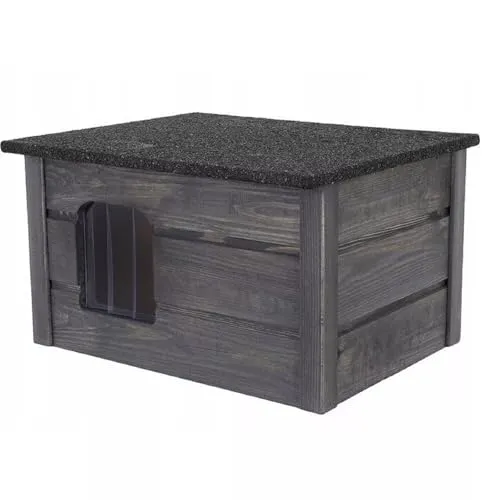 QLS Hundehütte Katzenhaus 57x47 cm aus Holz - Wetterfest und Isoliert - Kratzbäume & Möbel - Ideal für draußen, isoliert und wetterfest, bietet ein gemütliches Zuhause für Katzen und kleine Hunde.