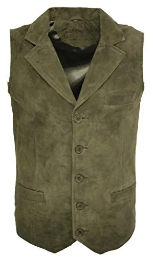 Infinity Männer Glatte Ziegen-Veloursleder Classic Smart Khaki Leder Weste L