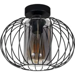 Retro Deckenlampe E27 rund Schwarz Metall Ø25 cm - Deckenlampen & Kronleuchter - Stilvolle Retro-Deckenleuchte aus robustem Metall, ideal für Wohnzimmer und andere Innenräume, sorgt für eine angenehme Beleuchtung.