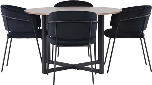 Produktbild Durango Essgruppe Tisch Nussbaum Nachbildung mit 4 Selma Stühlen schwarz