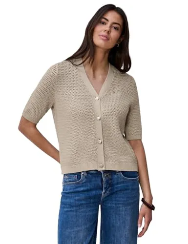 STREET ONE Strickjacke aus reiner Baumwolle für Damen - Leichte Strickjacke aus 100% Baumwolle mit V-Ausschnitt und kurzen Ärmeln. Perfekt für warme Tage, vielseitig kombinierbar und sorgt für ein angenehmes Tragegefühl. Ideal für entspannte Casual-Looks.