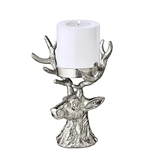 EDZARD Kerzenleuchter Hirsch - Stilvoller Kerzenhalter in Silber-Optik - Kerzenständer in eleganter Rentierfigur, ideal für festliche Tischdeko und stimmungsvolle Weihnachtsatmosphäre.