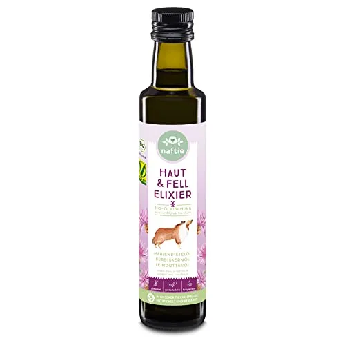 naftie Bio Öl für Hunde Haut & Fell Elixier - Futteröl Ölmix - Mariendistelöl, Kürbiskernöl & Leinöl - 250ml