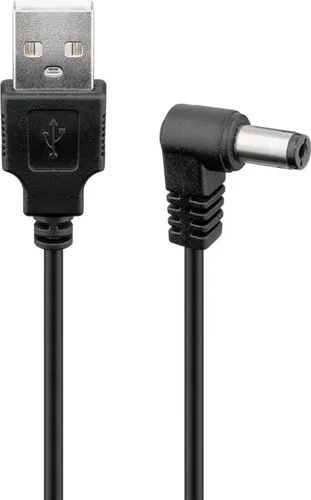 USB Strom Adapterkabel, A Stecker Hohlstecker 5,5 x 2,1mm gewinkelt, schwarz - Länge: 0,50 m
