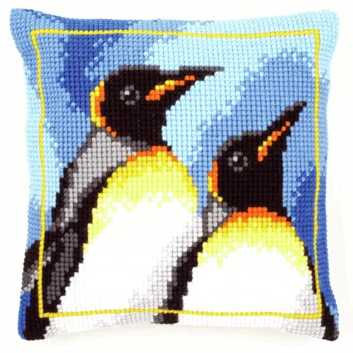 VERVACO Kreuzstich Kissen Set Königspinguine - Zählbare Kreuzstich-Sets für Anfänger und Profis. Komplettes Set mit hochwertigem Material, detaillierter Anleitung und einzigartigem Design für kreative Entspannung.