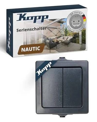 Kopp NAUTIC Serienschalter in Anthrazit - Hochwertiger Doppel-Lichtschalter mit 10AX Schaltvermögen - IP44 Schalter-Aufputz mit Wippe & Steckklemmen - Stilvoller Doppelschalter 250V~