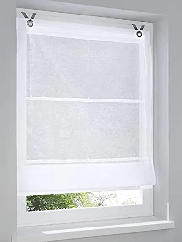 Raffrollo Kessy Bessy Weiss 80x140 cm - Ösen Raffrollo in elegantem Weiß, halbtransparent und waschbar bei 30°C. Einfache Montage ohne Schrauben – perfekt für stilvolle Fensterdekoration!