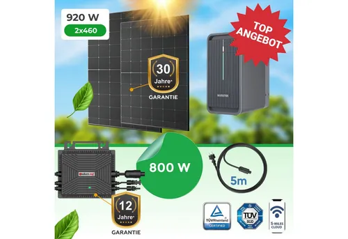 Paket.ag Balkonkraftwerk 920W mit 800W Wechselrichter, Inkl Universalhalterung, App, Wifi, (1-St)