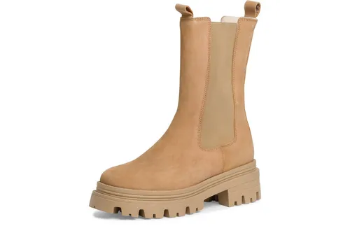 Tamaris Damen Chelsea Boots Leder Blockabsatz - CAMEL/Braun, 39 EU - Wanderschuhe mit herausnehmbaren Fußbett und echtem Leder, ideal für höchsten Tragekomfort und stilvollen Auftritt.