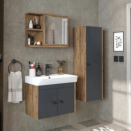 Roomart Badmöbel-Set ADA – Komplett-Set mit Unterschrank, Waschbecken, Spiegelschrank & Seitenschrank