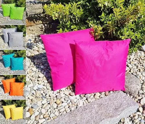 JACK 1x 45x45cm Outdoor Lounge Kissen Dekokissen inkl. Füllung Wasserabweisend Sitzkissen Garten Stuhl Lotus Effekt, Farbe:Pink