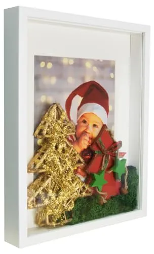 BD ART Box 3D 30x40 cm Objektrahmen Bilderrahmen, Quadratische Weiß zum befüllen, tiefer für objekte, suvenirs 3 cm, für Wandbehang oder Desktop