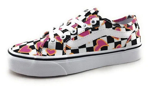 Vans Leinen Schnürhalbschuh Filmore Decon - Hearts Checkerboard Multi - Stylischer Halbschuh von Vans aus hochwertigem Leinen, der mit seiner rutschfesten Gummisohle optimalen Halt bietet. Ideal für trendbewusste Fashion-Liebhaber!