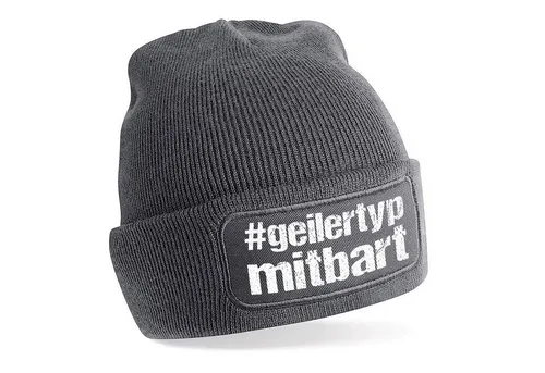 Herzbotschaft Beanie Strickmütze mit Spruch #geilertypmitbart (Mütze mit Aufdruck, Skimütze) Unisex SoftTouch angenehm weiche und warme Wintermütze Einheitsgröße