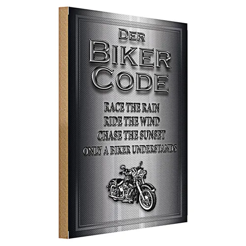 Holzschild Motorrad 40x30cm Biker Code race the rain ride