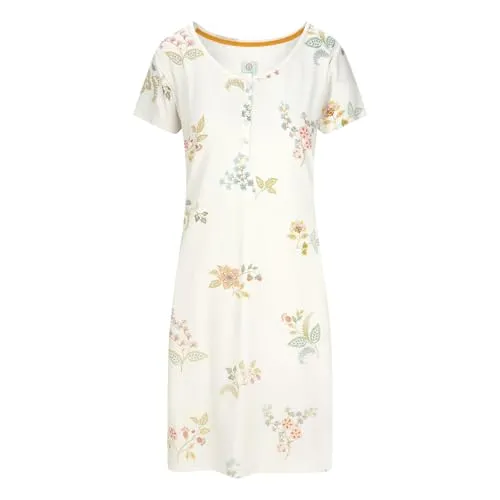 Pip Studio Damen Nachthemd Nachtkleid Daisy Short Sleeve Nightdress Blossom Chique, Farbe:Weiß, Artikel:-White, Größe:S