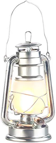 Lunartec LED Flammeneffekt: LED-Sturmlaterne mit Flammen-Effekt, 25 cm Höhe, silberfarben (Flammeneffekt Batterie, Schiffslaterne, Öl)