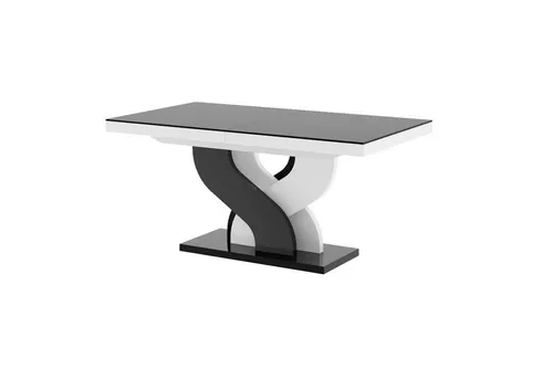 Design Esstisch HEB-111 Schwarz Hochglanz/Weiß Hochglanz ausziehbar - Esszimmertisch für bis zu 10 Personen, mit praktischer Erweiterungsfunktion von 160 cm auf 256 cm - ideal für gesellige Anlässe und modernes Wohnen.