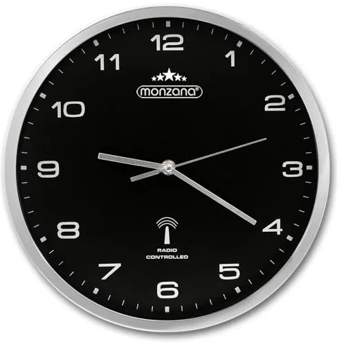 Monzana Wanduhr Funkuhr, Ø 31 cm, lautlos - Wohnaccessoires mit automatischer Umstellung von Sommer- und Winterzeit, nahezu lautloses Uhrwerk für eine ruhige Umgebung.