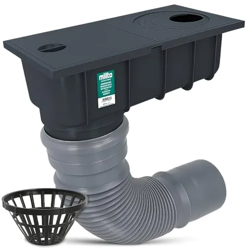Millto Regensinkkasten 110 mm Regenwasserablauf Dachrinnenablauf Hofablauf Regenrohrablauf Sinkkasten Entwässerung Kontrollschacht mit Sieb und Flexibles Rohr 340-400 mm Graphit