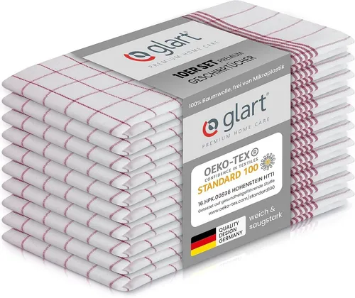 Glart Geschirrtuch 48KR2 10er Set Geschirrtücher Küchentücher 50x70 cm OEKO-TEX rot Karo