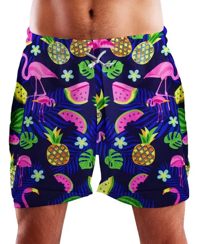 King Kameha Badeshorts Flamingo Melone Hawaii Bade-Shorts Mesh-Einsatz Verschluss Kordelzug Mit integriertem Mesh-Innenslip für extra Komfort