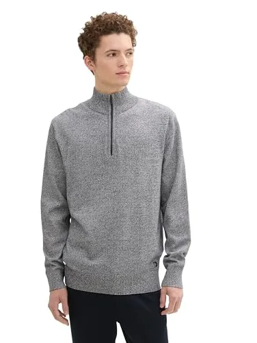 TOM TAILOR Denim Herren 1043022 Basic Troyer Strick-Pullover, 36241-navy White Mouline, XL